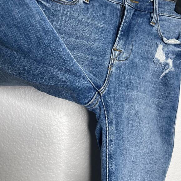 Frame Womens Jeans Size 24 Blue Denim Le High Straight Distressed Medium Wash - Picture 13 of 16